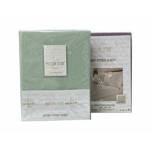 Простынь на резинке с наволочками Maison Dor PENYE хлопковый трикотаж *зел* евро ( простынь 220*240 на матрас 180*200 с наволочками 50*70-2шт)
