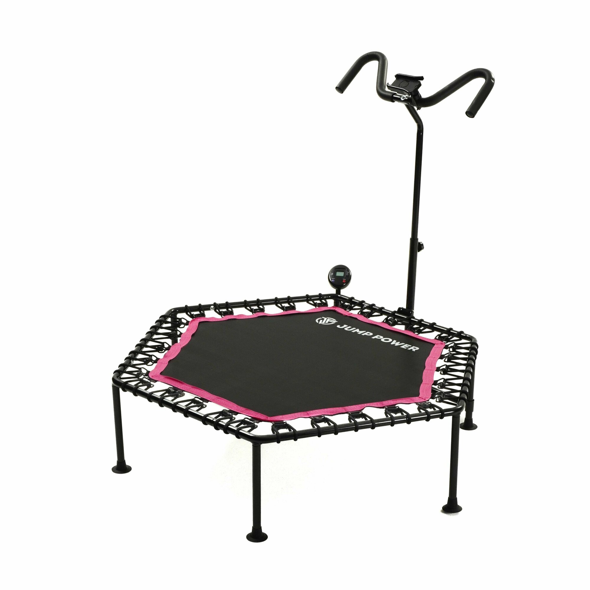 Фитнес батут спортивный Jump Power розовый с ручкой для джампинга/для взрослых и детей/для дома и дачи/счетчик прыжков и калорий/максимальная нагрузка 130кг