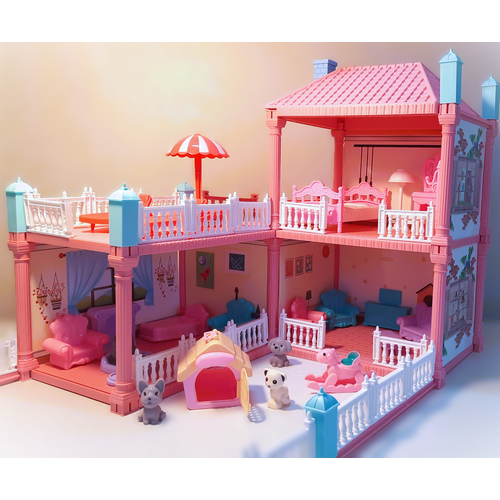 Кукольный домик с мебелью куклами освещением 38 см кукольный особняк вишневый дом с освещением высота 75 см мебель в комплектацию не входит