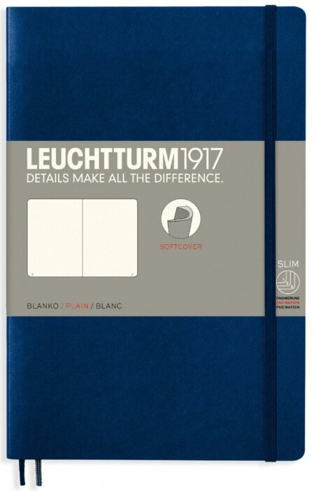 Leuchtturm 358319 Блокнот leuchtturm classic, b6, 80 г/м2, 123 стр, нелинованный, мягкая обложка, синий неви