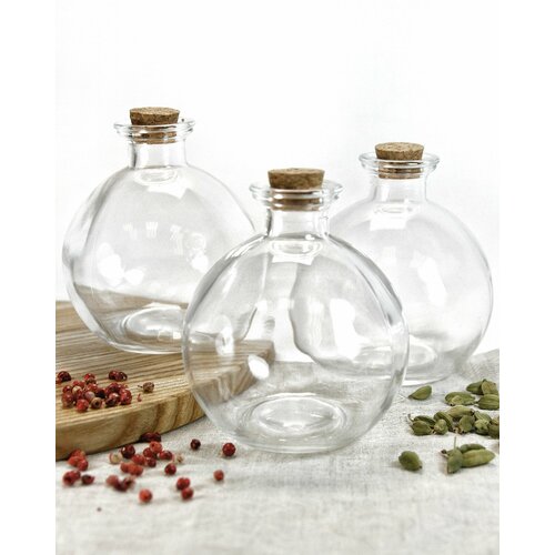 Набор стеклянных бутылочек Шарик - 3 шт, 220 мл, 10 см, стекло - для масла, уксуса, соевого соуса
