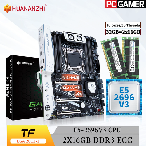 Комплект материнская плата Huananzhi X99-TF + Xeon 2696V3 + 32GB DDR3 ECC 2x16GB
