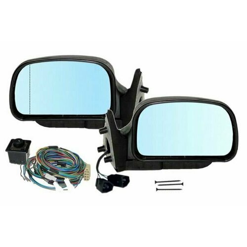 К-т боковых зеркал ГАЗ 2410, 3110 Волга модель ЛЭА-24 ГО с электроприводом регулировки, с левым асферическим и правым сферическим отражателями голубого тона. С обогревом.