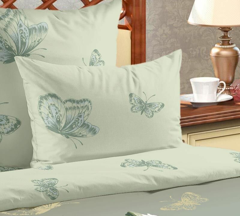фото Наволочки зеленые с Бабочками "Каролина комп." 50х70 см - 2 шт. Перкаль (100% Хлопок) прямоугольные (евро)