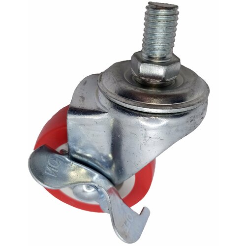 Колеса для мебели 38мм с тормозом с болтом М10 красный пластик (ПВХ)