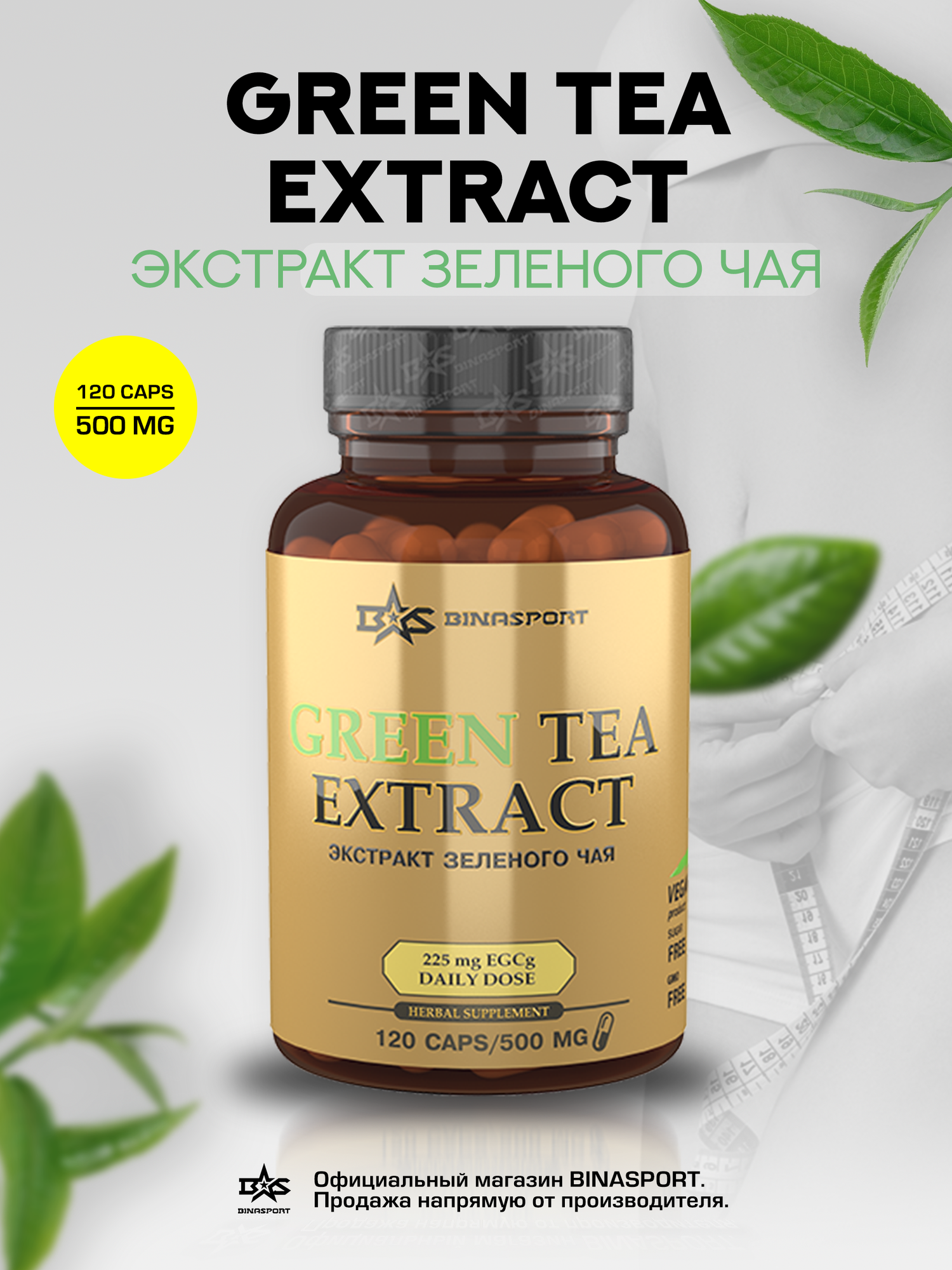 BINASPORT GREEN TEA EXTRACT (Экстракт зелёного чая) 120 caps/500 mg