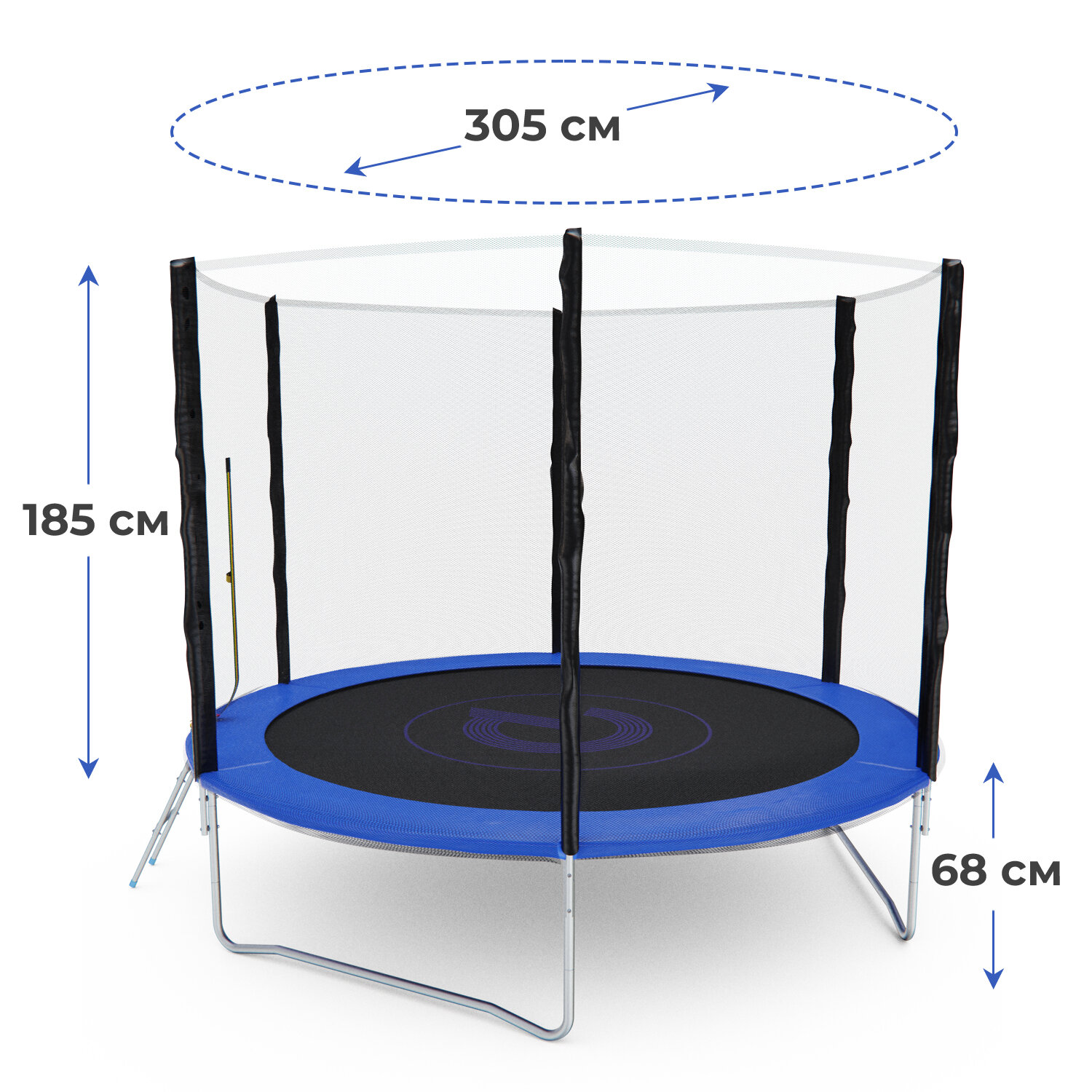 Детский каркасный батут DFC Pelpo 10 футов с лестницей и защитной сеткой, синий, 305 см, нагрузка 150 кг