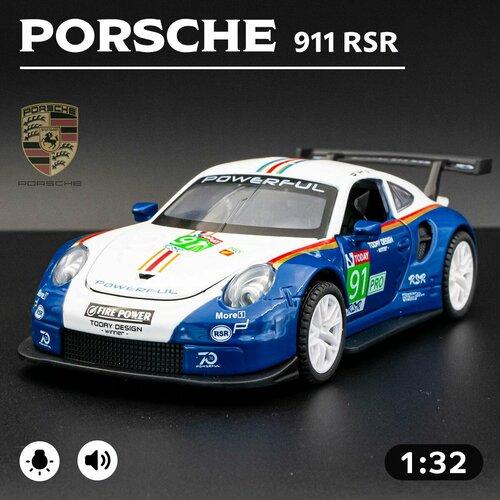 Гоночная машинка Porsche 911 RSR 1:32, модель машины Порше модель машины porsche 911 rsr 1 32 свет звук инерция 32671 1