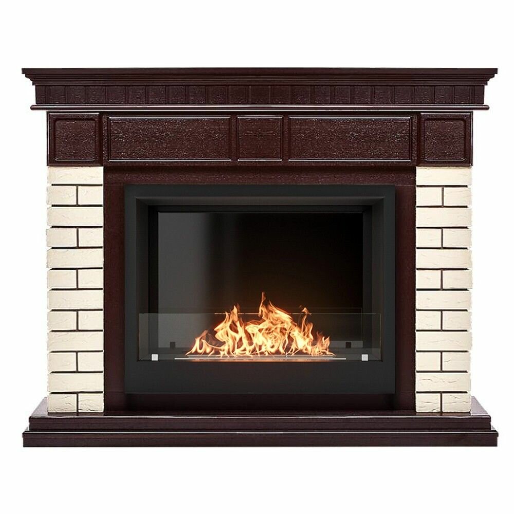 Каминокомплект: Биокамин Firelight BFP/P-2520 портал Bricks 25 камень бежевый шпон темный дуб
