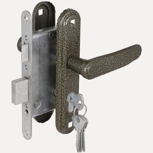 Изображение товара Замок врезной цилиндровый с защёлкой в комплекте с ручкой Зенит (замки) зенит ЗВ4-3.03 (бронза), 4 кл.