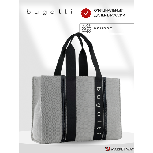фото Сумка тоут bugatti, фактура зернистая, гладкая, серый/черный