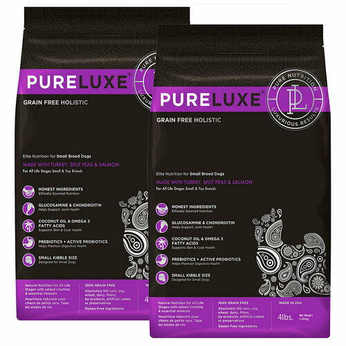 фото Pureluxe элитное питание беззерновой для взрослых собак маленьких пород с индейкой, горошком и лососем (1,81 + 1,81 кг)
