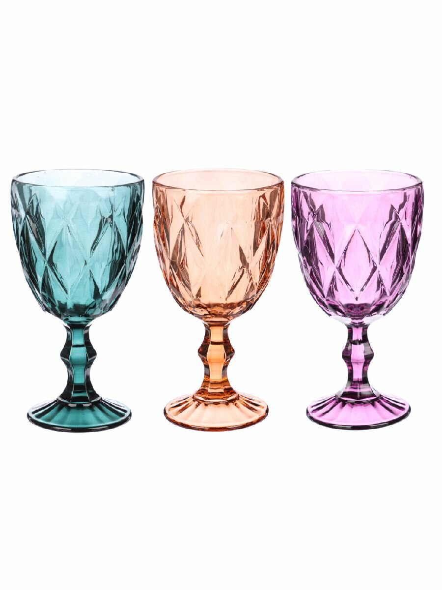 фото Набор цветных бокалов для вина, 3 штуки, 320 мл, Vetta