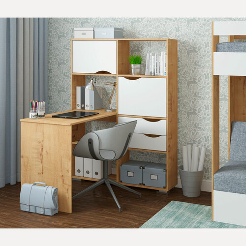 Изображение товара Компьютерный стол угловой Есэндвич Лаворо, 110x110х150 см, правый, Дуб бунратти/Белый