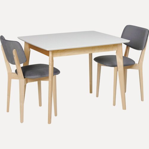 Изображение товара Обеденная группа стол раскладной Норден 100(140) х 80 см, Белый/Натуральный и 2 стула Мэти Натуральный/Серый велюр