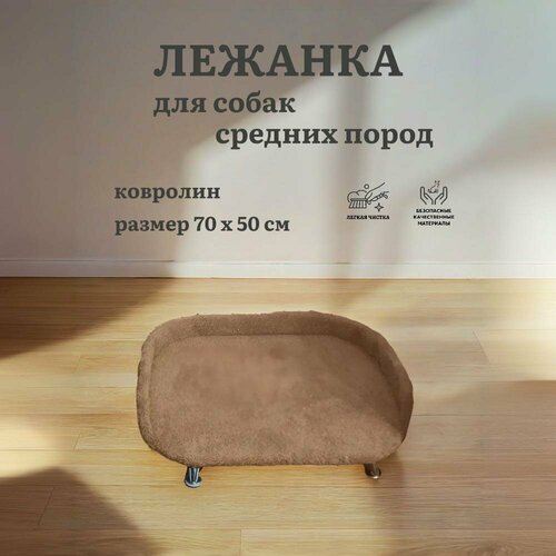 Лежанка для собак, Ван Кот, для средних пород, с бортиком на ножках, ковролин, бежевый, 70х50 см