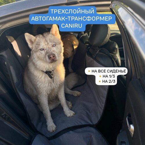 3-х слойный автогамак -трансформер Caniru. Темно-Серый. Используется на 3, 2 или 1 части заднего сиденья. Без прорезей для ремней безопасности