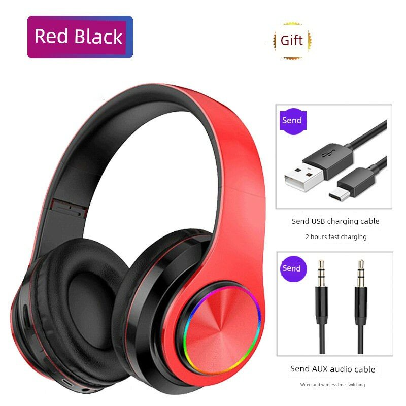 Беспроводные наушники Bluetooth с подсветкой, усилением баса, высококачественным звуком для спорта и игр — Красно-черный