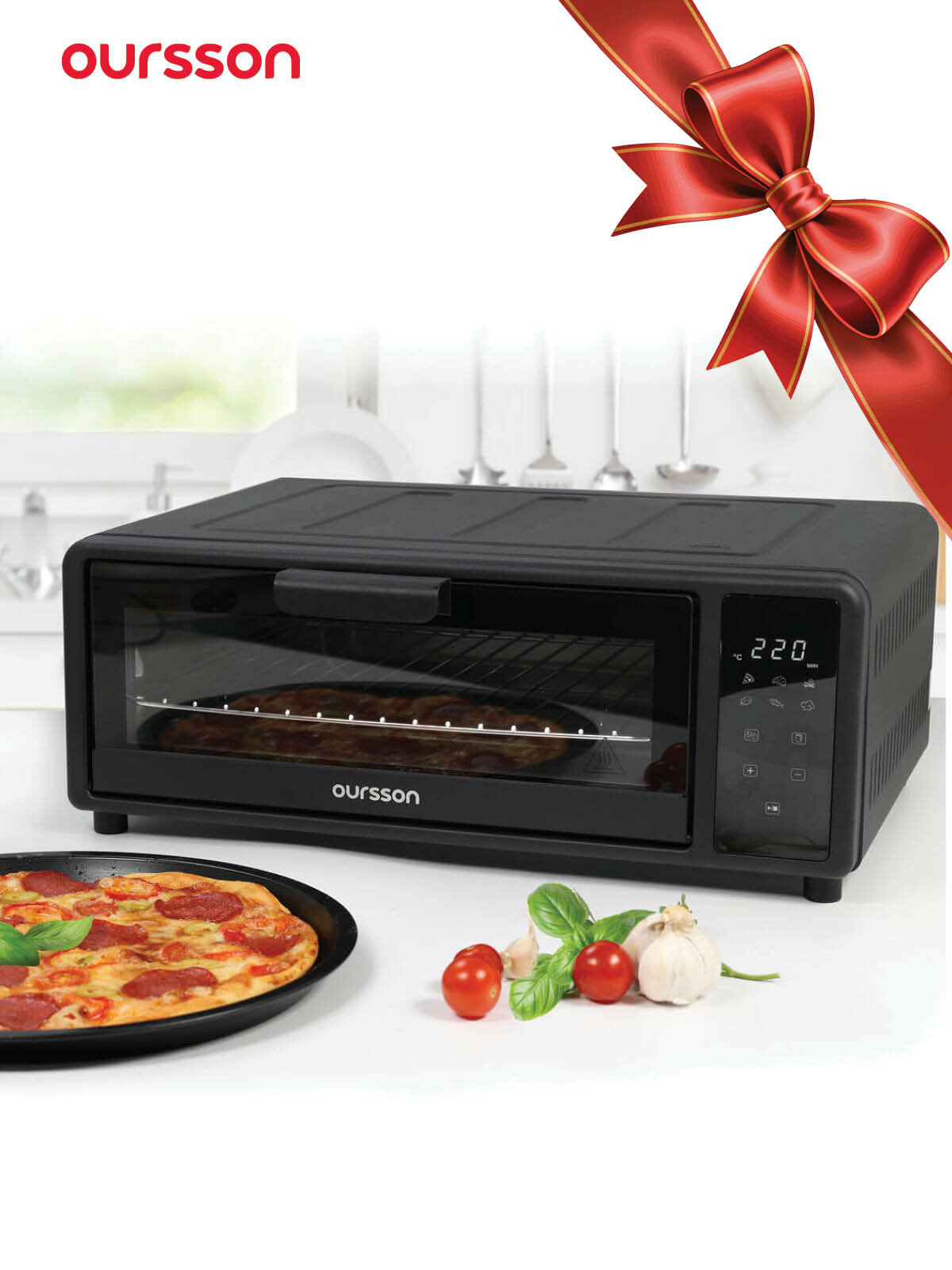 Мини — печь Oursson MO1305/BL, 15л, мощность 1700Вт, в чёрном цвете, с особым режимом «Аэрофритюр». — фото 1