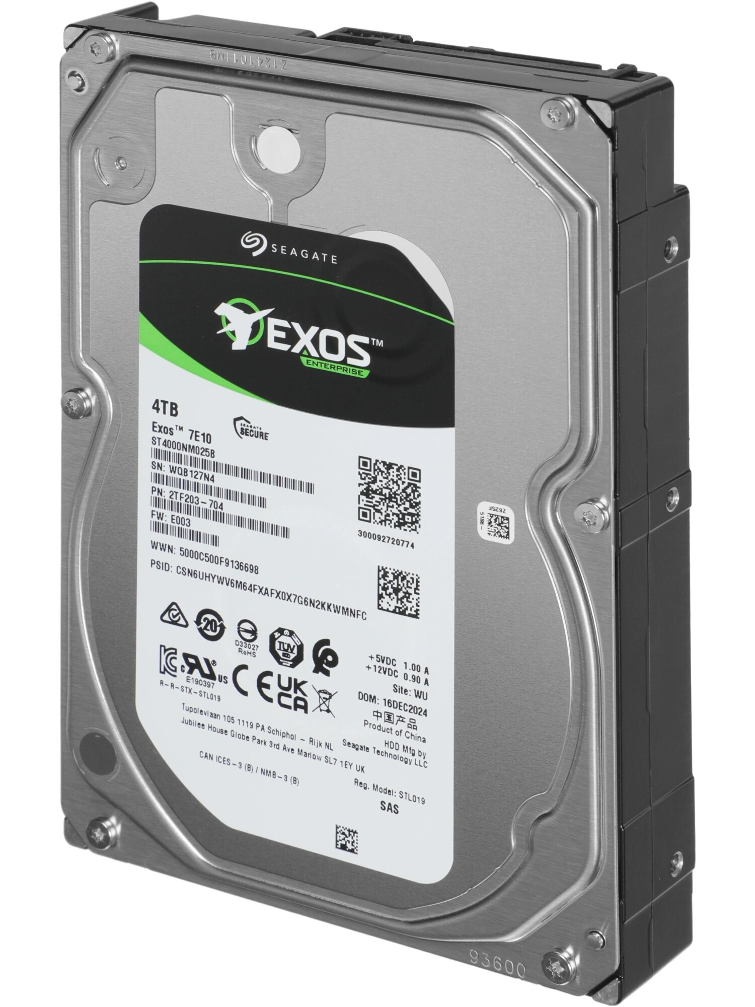 Жёсткий диск SAS Seagate Exos 7E10 4Tb SAS 12Gb/s, 7200rpm, 256MB