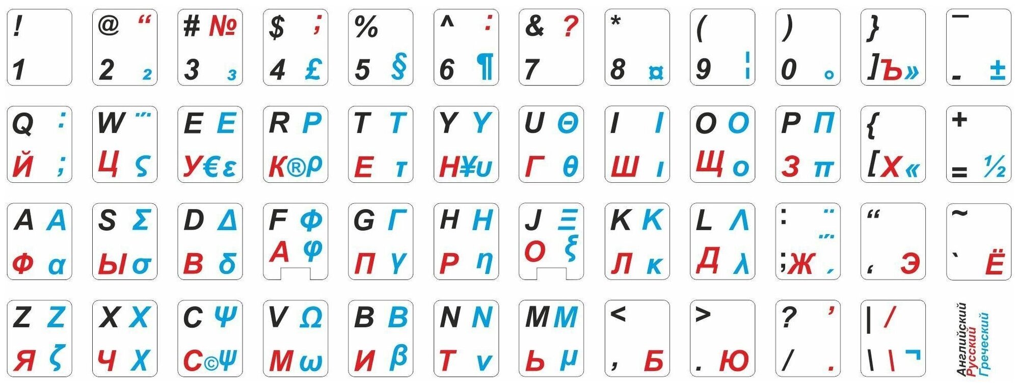 Греческие наклейки на клавиатуру с русскими и английскими буквами для ноутбука, настольного компьютера, клавиатуры 11x13 мм