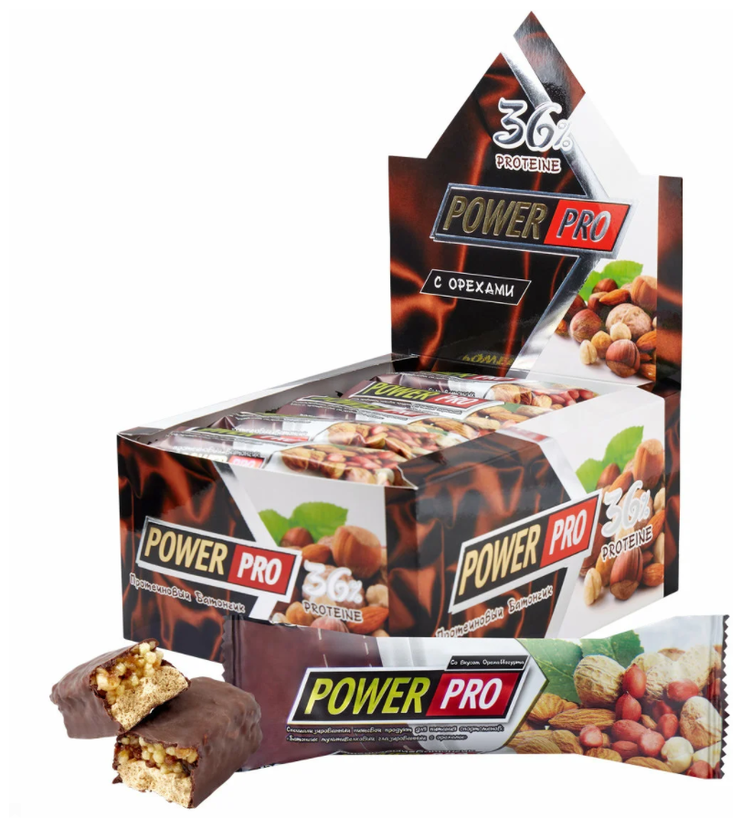 Протеиновый батончик POWER PRO с орехами, орех-йогурт, 60г (х20)