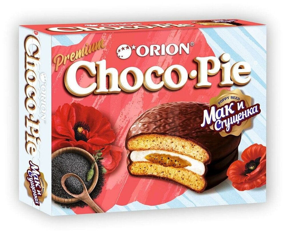 Пирожное Orion Choco Pie Мак и сгущенка, мак, печенье, 360 г, 12 шт. в уп.