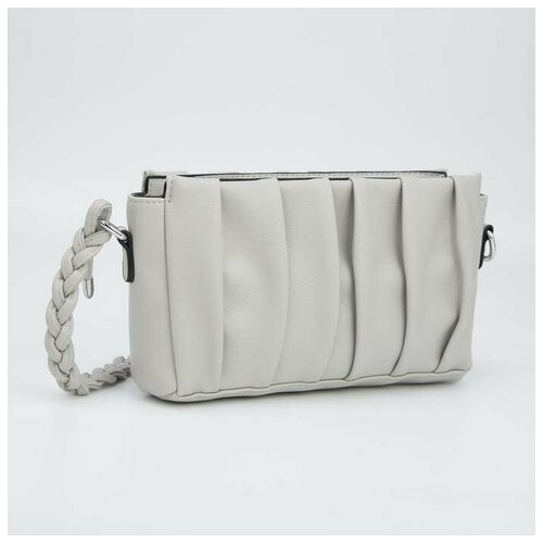 фото Кросс-боди, отдел на молнии, наружный карман, длинный ремень, цвет серый