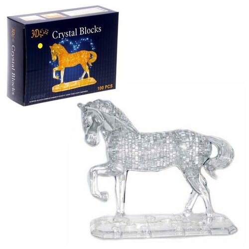 Пазл 3D кристаллический, Лошадь на подставке, 100 деталей, цвета микс. В упаковке: 1