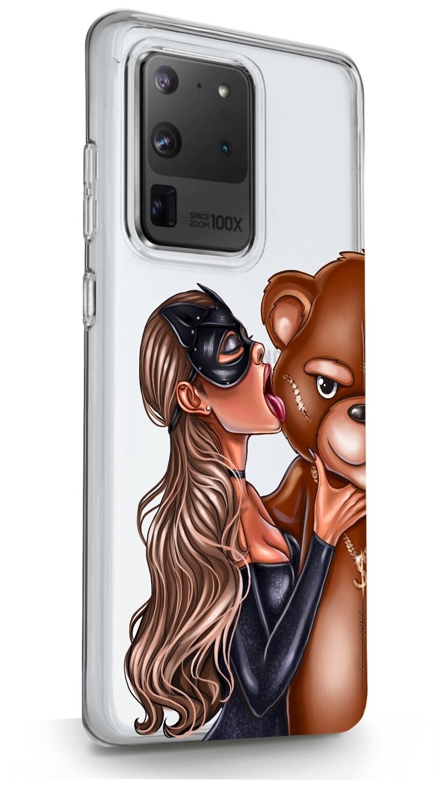 Прозрачный силиконовый чехол MustHaveCase для Samsung Galaxy S20 Ultra Кошечка русая и мишка для Самсунг Галакси С20 Ультра