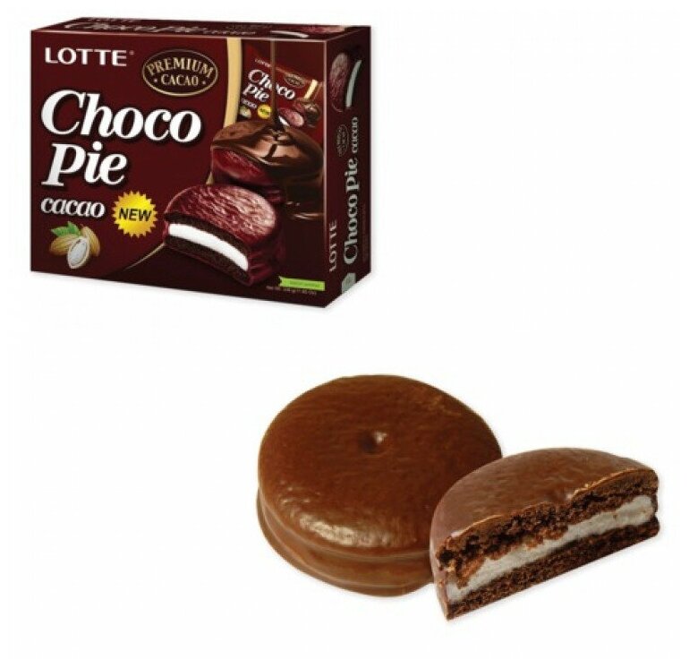 Печенье LOTTE "Choco Pie Cacao" ("Чоко Пай Какао"), глазированное, картонная упаковка, 336 г, 12 шт. х 28 г - фотография № 9