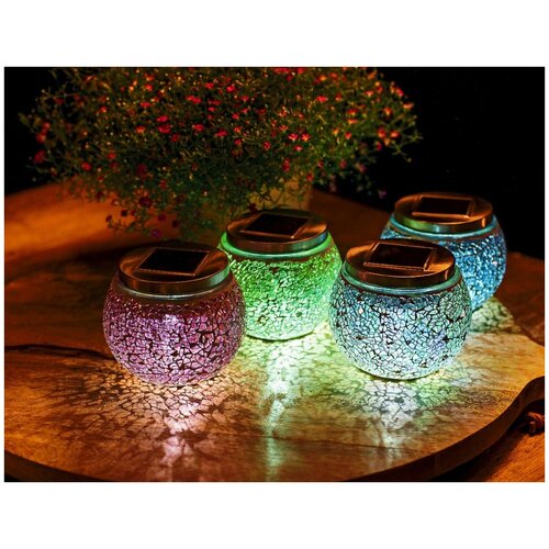 Садовые светильники Solar огоньки кракле на солнечной батарее, холодный белый LED-огонь, 10х10 см (4 шт.), Kaemingk (Lumineo) 894782