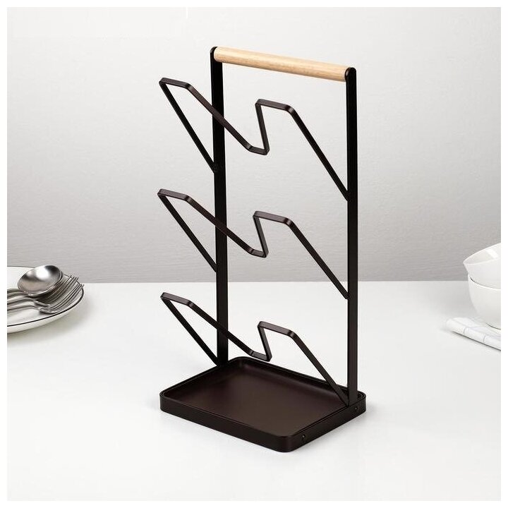 фото Подставка для крышек "Лофт", 16х13х33,5 см, цвет коричневый, дерево, металл, 573 г (1 шт.)