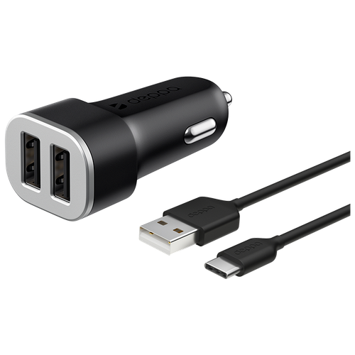 АЗУ 2 USB 2.4А + кабель USB Type-C, черный, Ultra, Deppa 11284 азу 2 usb 2 1а черный ultra deppa 11204