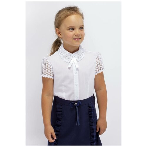 Школьная блуза андис, полуприлегающий силуэт, на пуговицах, короткий рукав, размер 128-64, белый