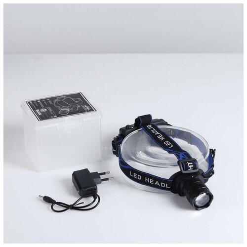 фото Фонарь налобный, 1 led, 3 режима, аккумулятор 18650, рассеиватель, зарядка, 11х8х6 см