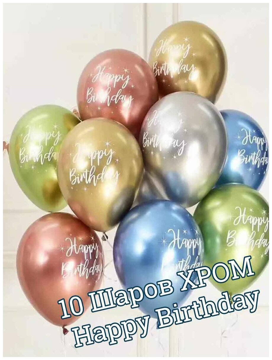 Воздушные шары хром - Набор шариков с с днем рождения - 10шт 30см