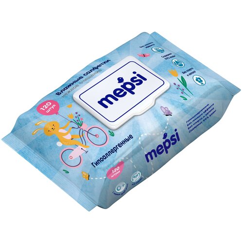 Влажные салфетки MEPSI гипоаллергенные детские, пластиковая крышка, 120 шт., 1 уп.