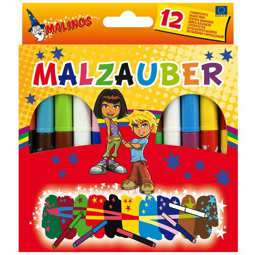 Набор двухцветных фломастеров Malinos меняющих цвет. В наборе 10 цветных фломастера и 2 волшебных белых фломастера.