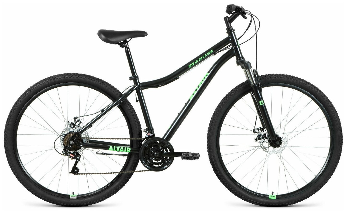Горный велосипед Altair MTB HT 29 2.0 Disc, год 2021, цвет Черный-Зеленый, ростовка 19
