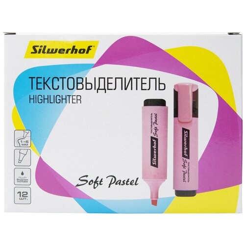 Текстовыделитель Silwerhof Soft Pastel 108133-26 скошенный пишущий наконечник 1-5мм розовый пастельный коробка