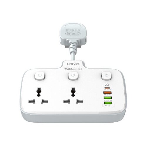 Сетевой фильтр LDNIO SC2413 PD and QC3.0 2 Universal Outlets Power Socket - 2 розетки, 2 USB, 1PD, QC3.0, белый ldnio a2423c ld c3455 сетевое зу led свет кабель micro pd qc 3 0 2 usb выход 3 3 12v max 25w white