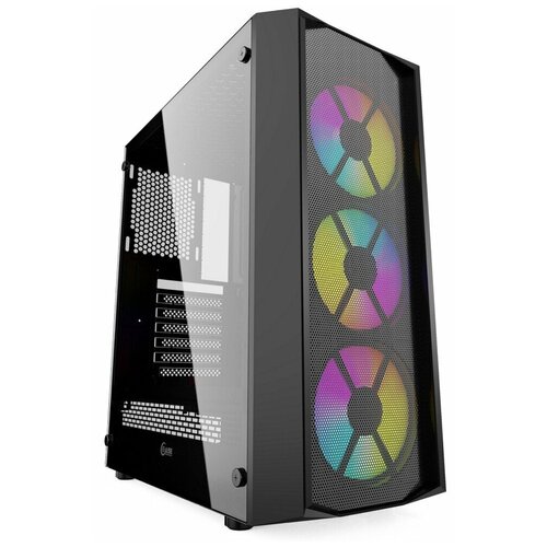 Powercase Корпус CMRMX-L3 Корпус Rhombus X3 Mesh LED, Tempered Glass, 3x 120mm 5-color fan, чёрный, ATX CMRMX-L3