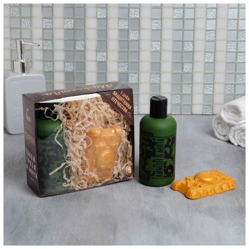 фото Набор "лучшему во всем" гель для душа фляга 250 мл аромат мята и цитрус, мыло-танк 50 г qwen