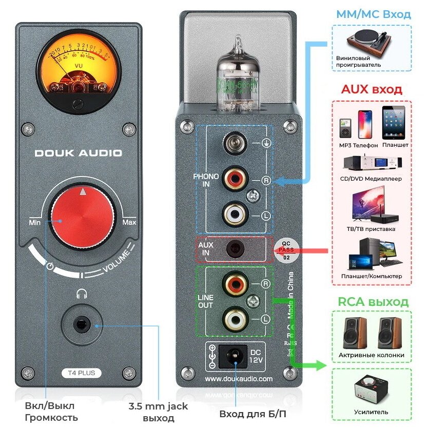 Ламповый предусилитель c фонокорректором MM/MC Douk Audio T4 Plus