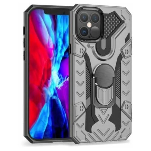 Задняя накладка серая с магнитом и кольцом для iP 11 (6,1) силикон+пластик