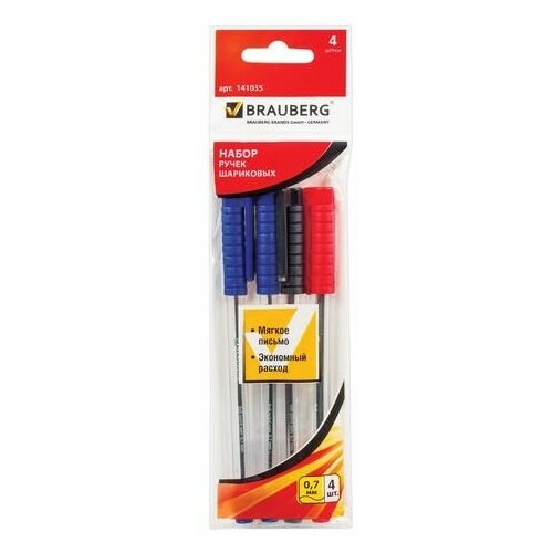 Ручки шариковые BRAUBERG, набор 4 шт, ассорти, Flash, узел 0,7 мм, линия письма 0,35 мм, BP183, (12 шт.)