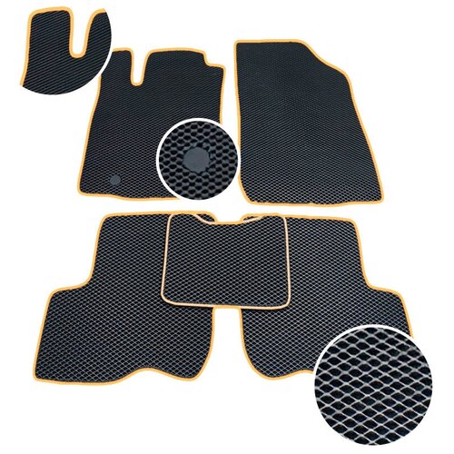 Автомобильные коврики ЕВА / EVA для KIA RIO 3 2011-2017 / Hyundai Solaris 1- поколения 2010-2017 /черный ромб