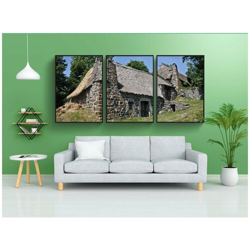 фото Набор модулных постеров для интерьера "коттедж, дом, соломенная крыша" 60x90 см. в тубусе, без рамки lotsprints
