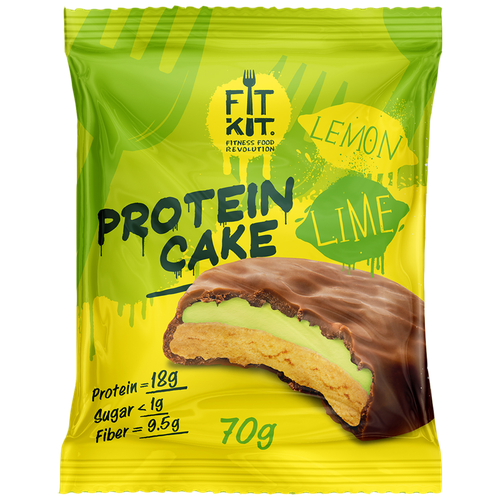 Протеиновый батончик FITKIT Protein Cake, 70 г, 70 мл, лимон-лайм протеиновое пирожное печенье глазированное двойной шоколад fit kit 70 г